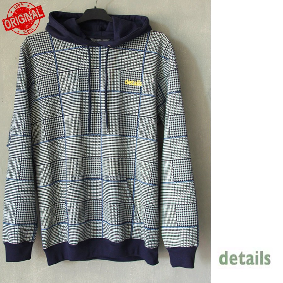 Sweater Hoodie Details Motif Biru Original Resmi Outwear Casual Pria