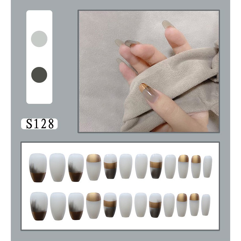 24PCS/SET Simulasi Lem Alpukat Memakai kuku palsu R Perawatan Kuku Palsu-S128