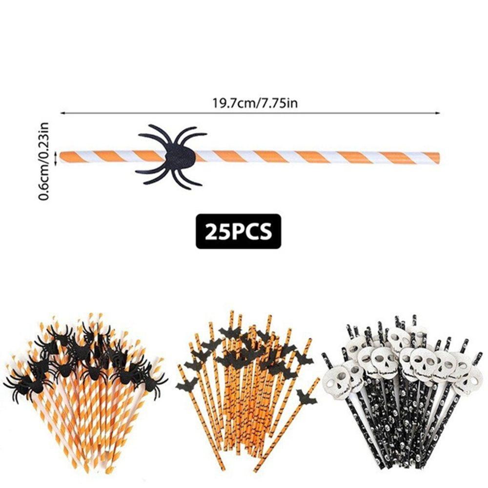 [Elegan] Sedotan Minum Ghost Spider 25pcs Disposable Perlengkapan Pesta Kertas Lingkungan