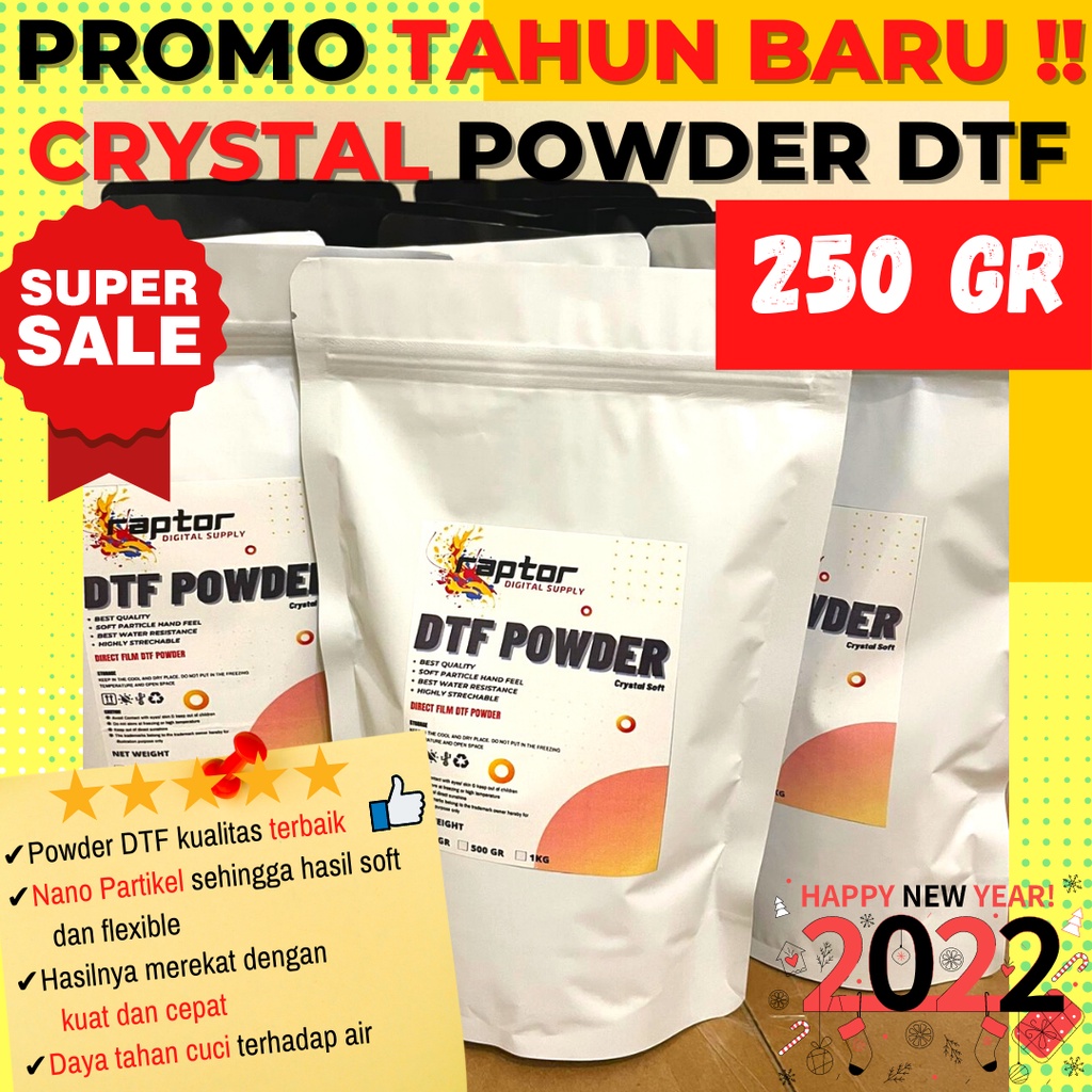 

HOTMELT TPU POWDER DTF CRYSTAL SOFT 250GR BEST QUALITY BUBUK DTF