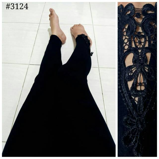 Legging import bawah brukat motif bunga/legging panjang wanita