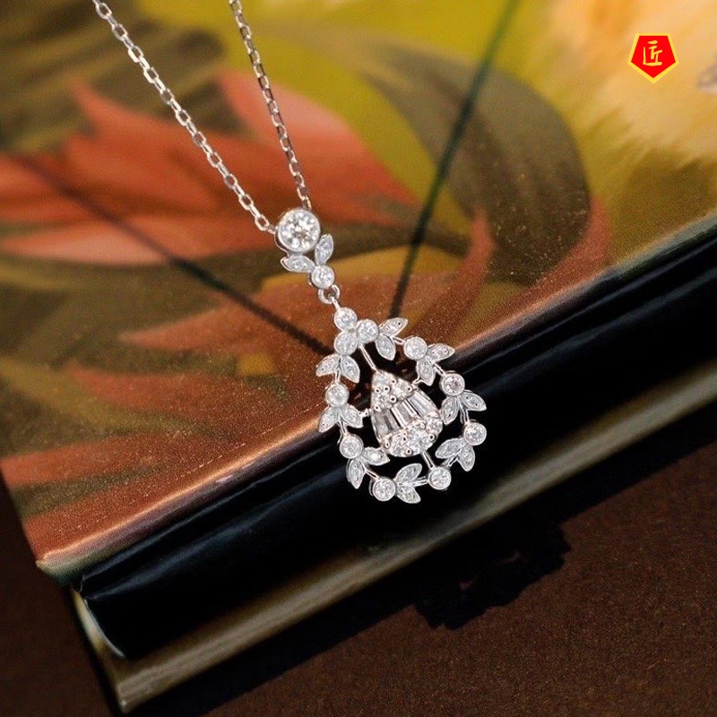 [Ready Stock]Fashion Vine Water Drop Pendant Pt950 Diamond Necklace Women's Elegant Fashion