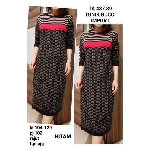 REAL PICT / XL-3L / TUNIK DRESS RAJUT IMPORT MOTIF GUCCII / RAJUT IMPORT / TEBAL HALUS ADEM