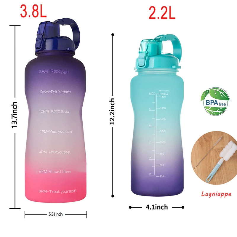 Botol Air Minum Jumbo Motivasi 2.2 Liter Viral Korea Bahan Tritan Motif Gradasi 2200 ML [KK]