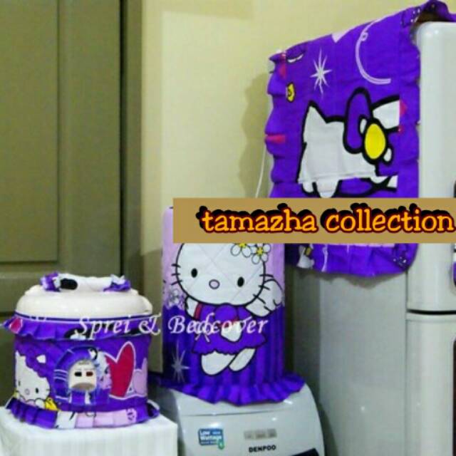 Sarung Galon Kulkas Magic com, Sofa set, Home set, Full set *Hello Kitty Angel Ungu*