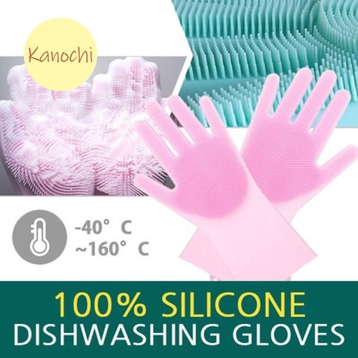 Sarung Tangan Silikon Gloves Tebel Tahan Panas Spons Cuci Piring Scrub