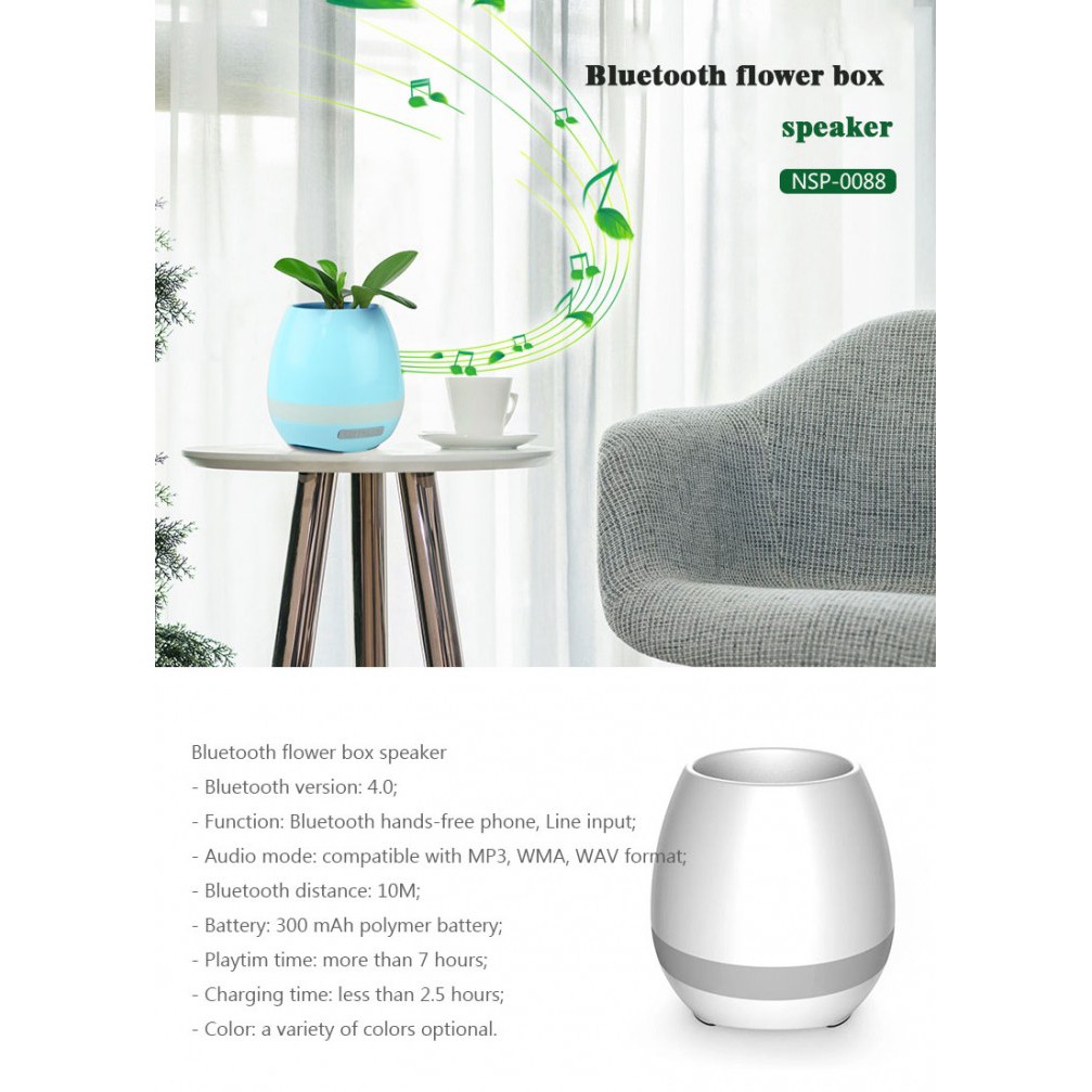 Flower Pot Vase Bluetooth Speaker with 7 Colors Mood Night Light LED