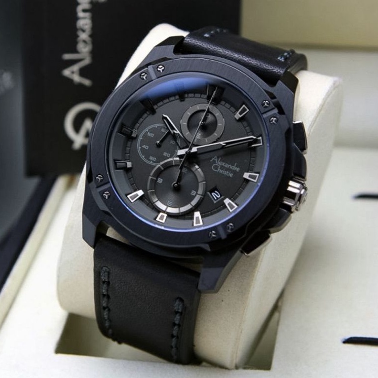Jam Tangan Pria Alexandre Christie Ac 6595 Mc Full Black Leather Original