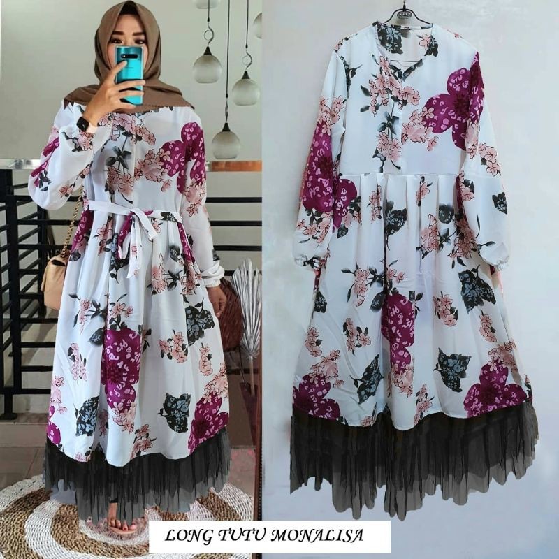 Gamis Syar'i Terbaru 2022 Remaja Dress Korea Korean Style Wanita Fashion Muslim Maxy Kondangan  NCH - DRESS LONG TUTU MONALISA DRESS MOTIF BUNGA