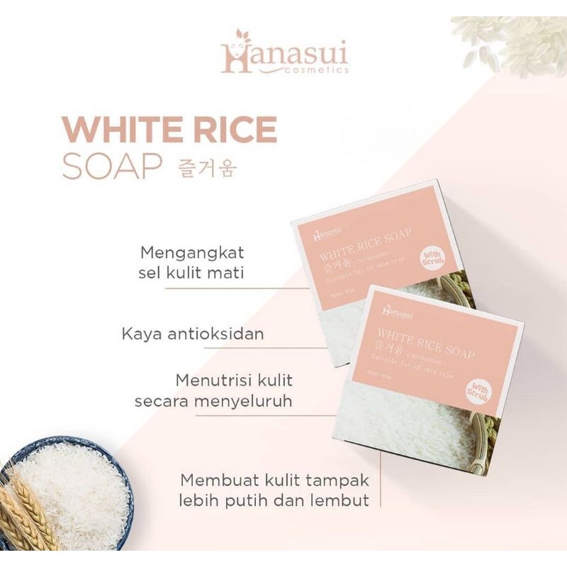 ☀️cahaya acc☀️hanasui white rice soap whit scrub