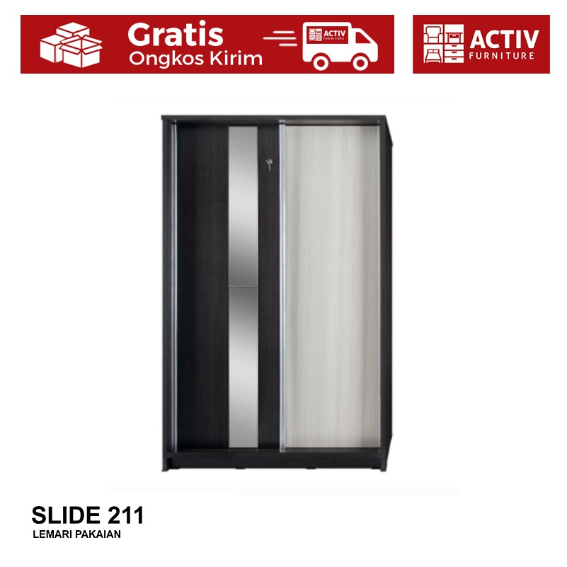 Activ Lemari Pakaian Sliding Minimalis Wardrobe Baju SLIDE 211 Motif Kayu Almari Olympic Pintu 2 Alm