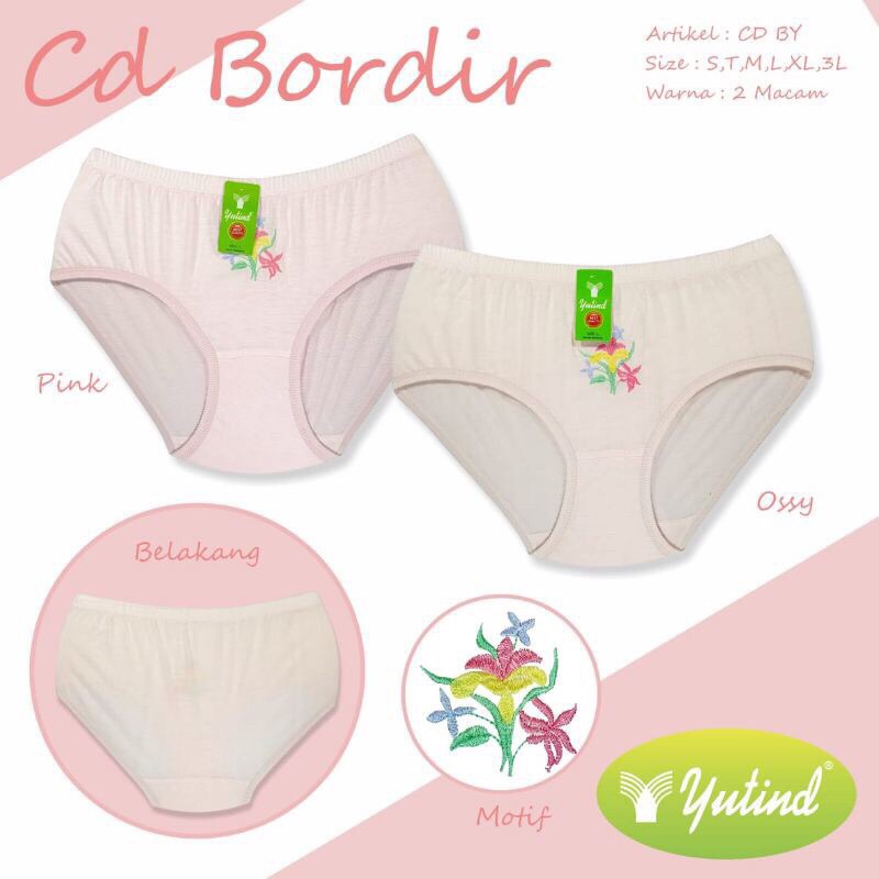 Celana Dalam Wanita Bordir Yutind 1lusin(12pcs) / CD Wanita Bahan Katun Murah dan Nyaman