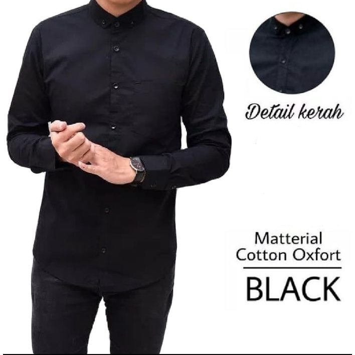 Terhitz &amp; Terwuwu Kemeja Polos Pria Slimfit Panjang, kemeja panjang pria cowok gantlemen cowok biru navy dongker polos formal kantor