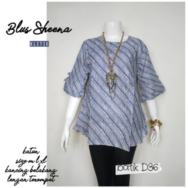 Blus Sheena Blouse batik katun halus murah atasan baju batik wanita remaja cewek cewe abg seragam seragaman kerja sekolah kuliah pkk simple simplefit batik lonceng trompet cantik ayu muda trendi ceria kekinian modern murmer.-Klitik