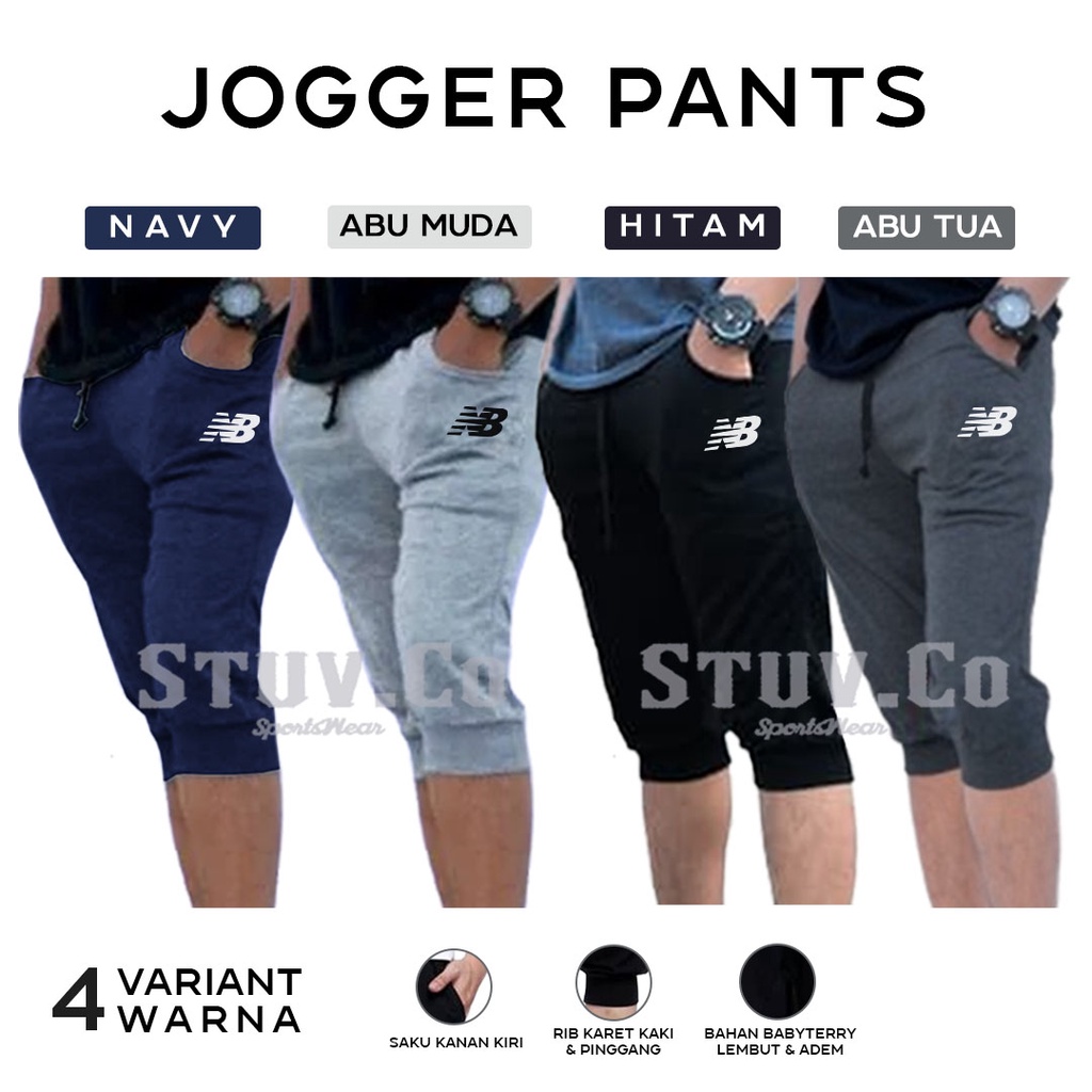 JOGGER PANTS 3/4 PENDEK PRIA WANITA BAHAN BABYTERRY LEMBUT CELANA OLAHRAGA GYM FITNESS