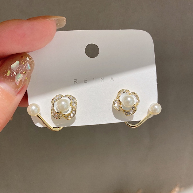 Fashion aksesoris wanita gaya Korea jarum perak 925 sederhana retro logam anting manik bulat kecil-D