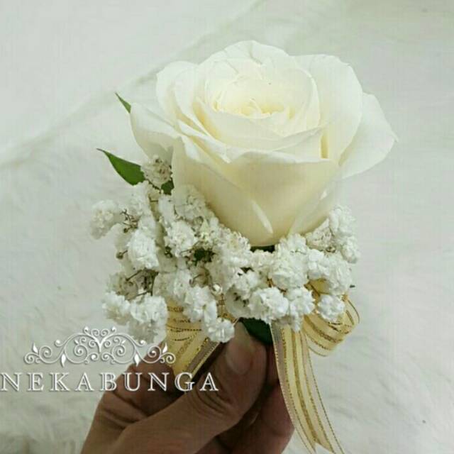 4 buah korsase tangan pernikahan bunga asli putih wedding corsage white rose flower jas pria korsage