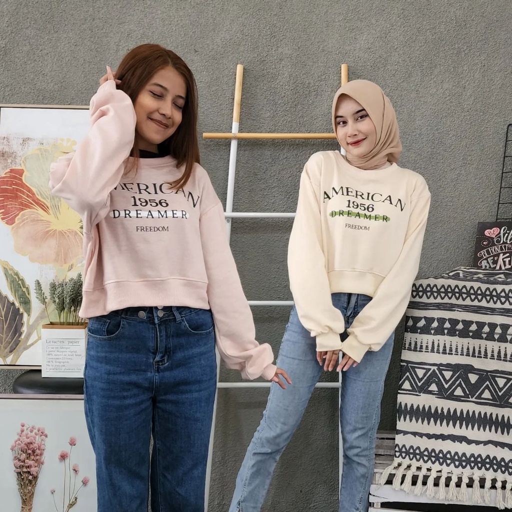 AMERICAN CROOPE Oversize Sweater Crewneck Oblong | Sweater Wanita Fashion Terkini Korean Style