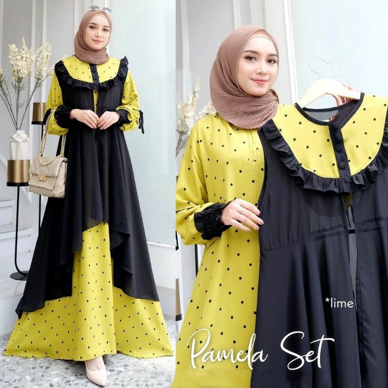 Pamela set 2in1 dress maxi fashion muslim remaja wanita