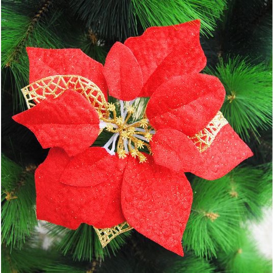 BUNGA KASTUBA GLITTER 20cm Artificial Dekorasi Ornamen Pohon Natal