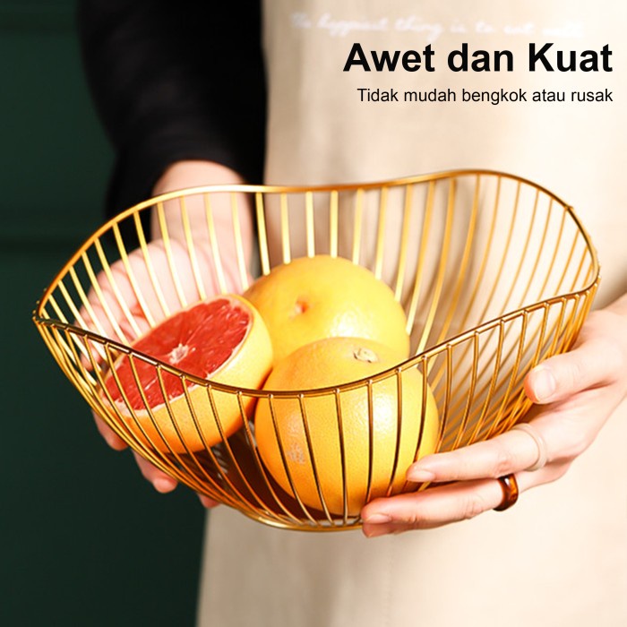 Tempat Keranjang Buah Besi Nordic Metal Fruit Basket Gold Big Size