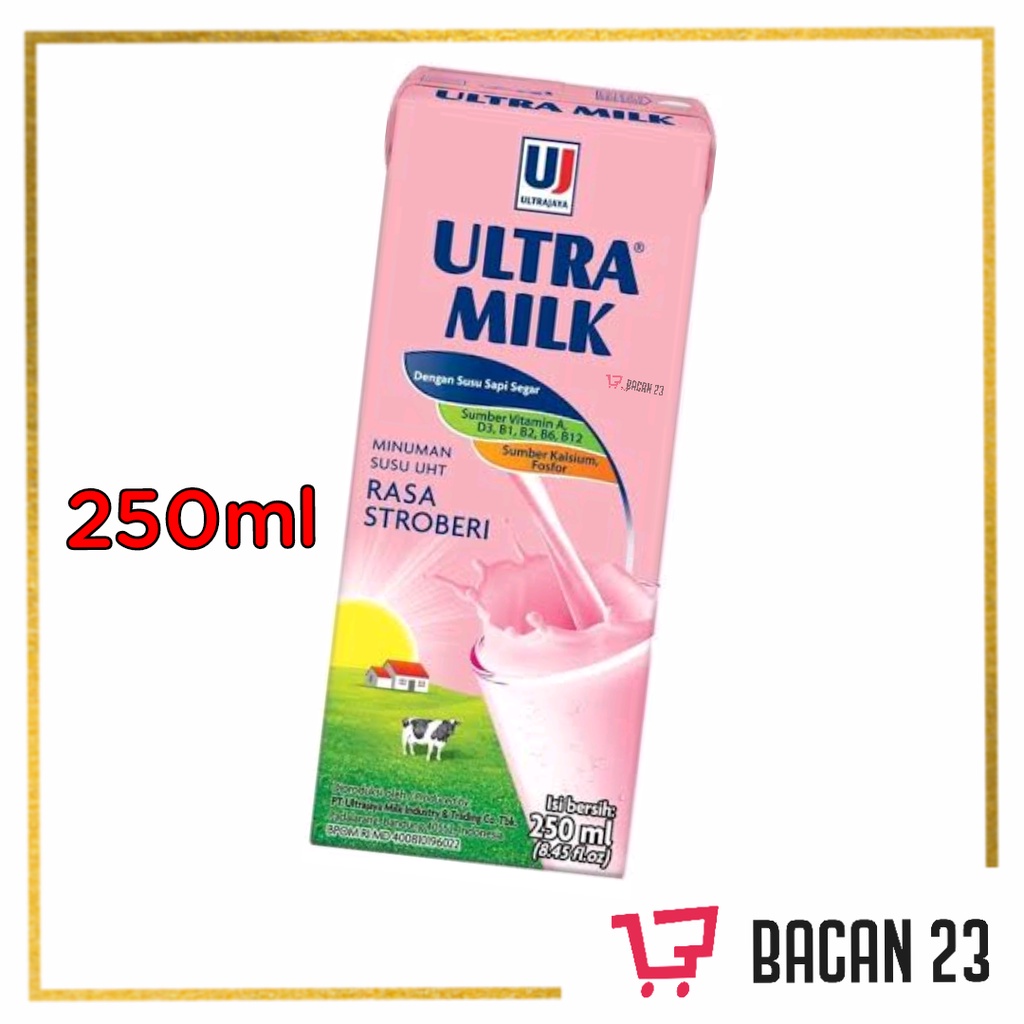 Ultra Milk Susu UHT Stroberi Dus ( 250 ml x 24 pcs ) / Susu Ultra Strawberry / UHT Strawberry