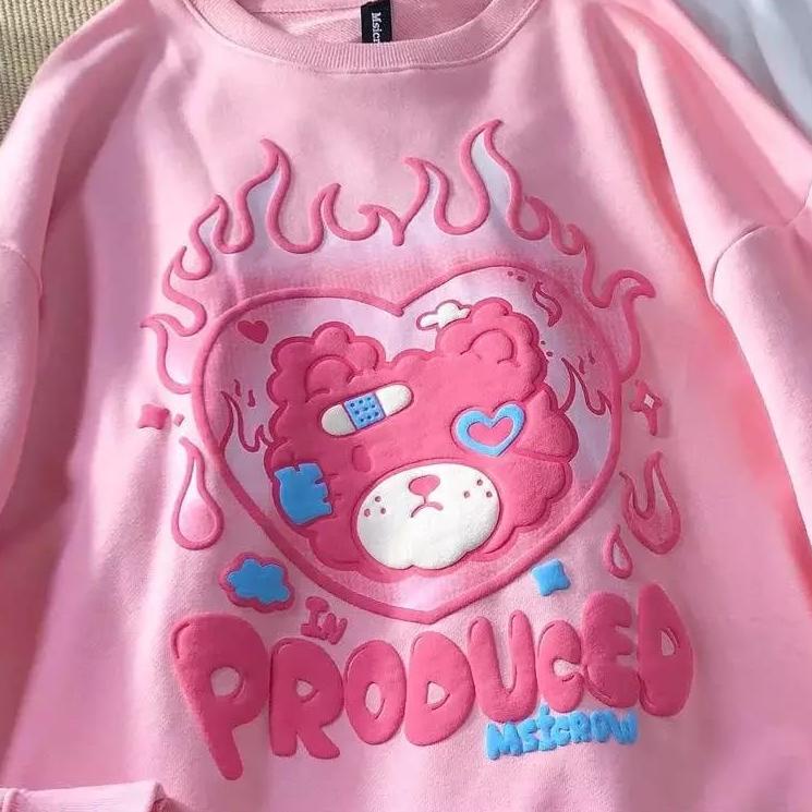 (SALE) ilook | Sweater Oblong Oversize Bear In Produced Miscrow Crewneck Bahan Fleece Sablon 3D