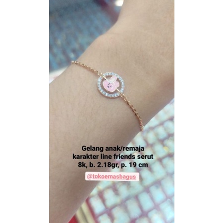 gelang emas asli anak/remaja karakter line friends variasi serut k375/8k