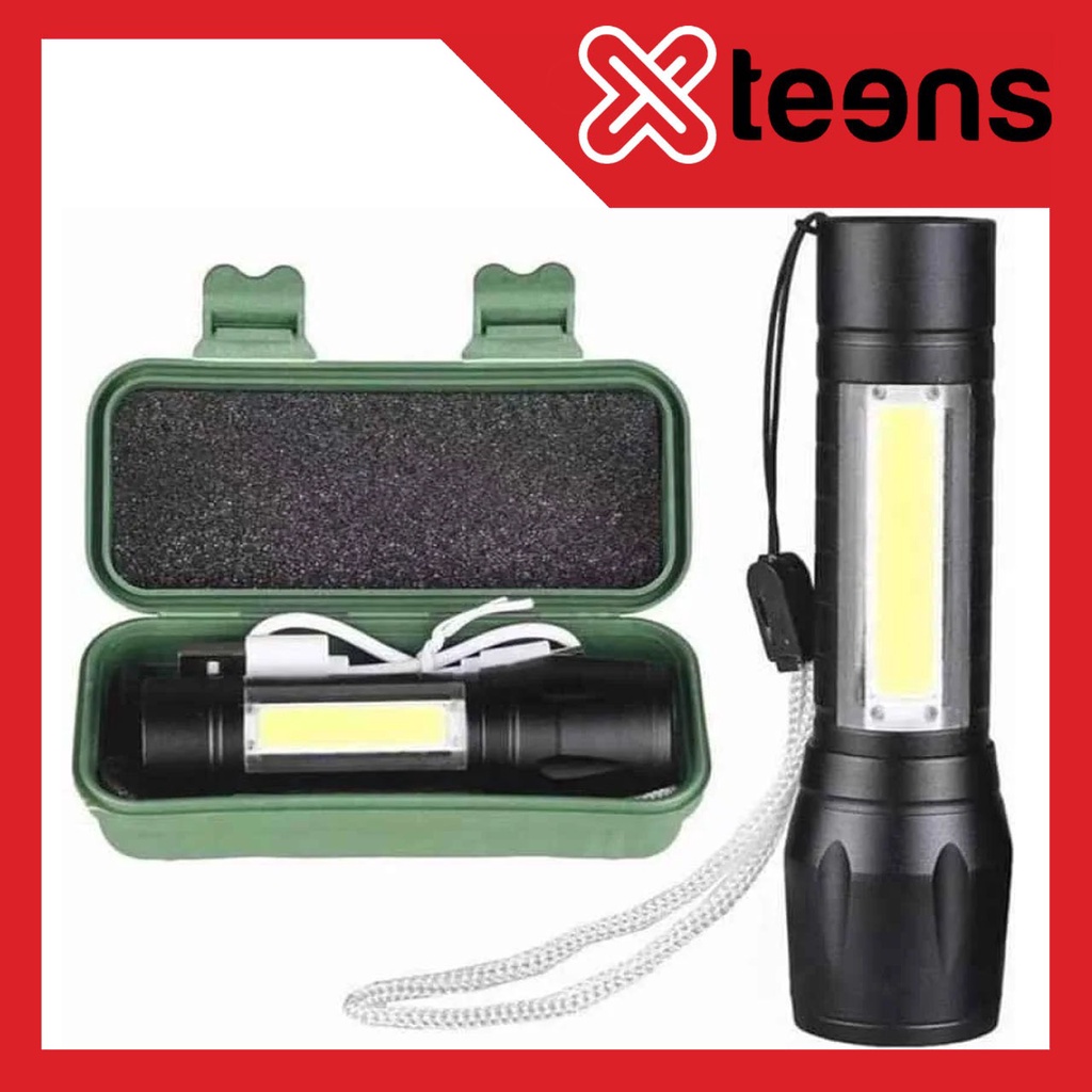 PROMO Senter SWAT Mini Lampu XPE COB LED Charge 3 Super Bright Senter Led Super Terang Swat Zoom 3 Mode Box Hijau Army senter zoom led usb charge + box