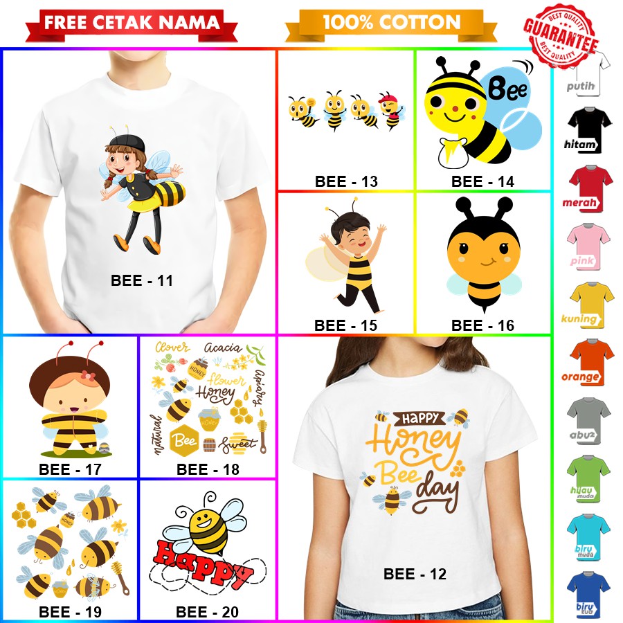 [FREE NAMA!!] Baju Kaos ANAK DAN DEWASA BEE LEBAH TAWON BANYAK MOTIF