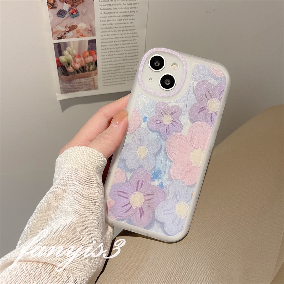 Redmi A1 10C 10A 10 9A 9C 9 9T Note 11s 10s 9s 11 10 9 8 Pro Poco X3NFC X3Pro X3 Mi 11T 12 Pro 11Lite 10 Purple Oil Painting Flowers Phone Case Clear Soft Protective Cover