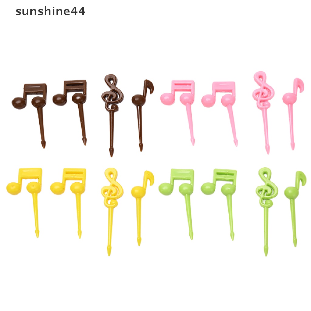 Sunshine 16pcs / set Garpu Buah / Snack Mini Bentuk Not Musik Kartun Untuk Anak