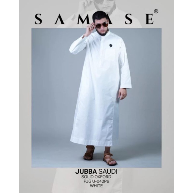 Samase Jubba Jubah Jubbah Saudi  U 042 P - White - Oxford Solid - Lengan Panjang
