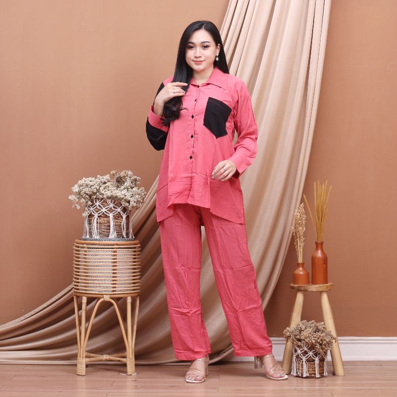 COD - ONE SET BAJU PIYAMA RAYON - SETELAN WANITA KANCING POLOS