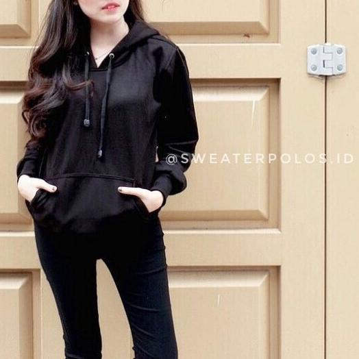 ♣ SWEATERPOLOSID Hoodie Jumper Hitam Wanita XXS - XXXL Polos ™