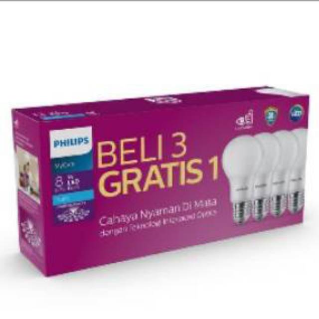 PAKET Lampu LED Philips 8 watt Bohlam Lampu Philips 8w Led bulb (Paket isi 4 pcs)