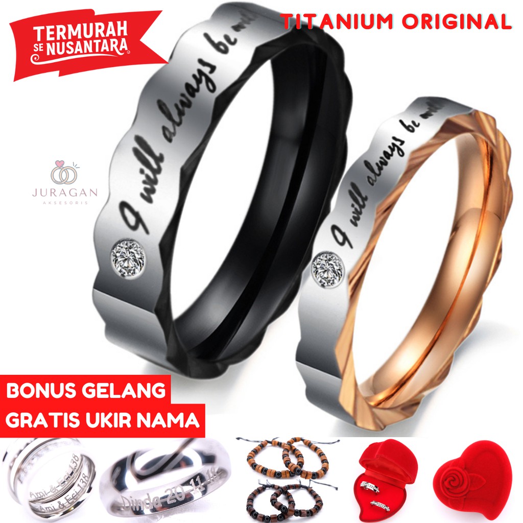 [GRATIS UKIR NAMA] Cincin Couple R04 Titanium Black Rosegold Anti Karat High Quality Ailoviu Kawin Nikah Tunangan Palladium + BONUS Gelang Couple