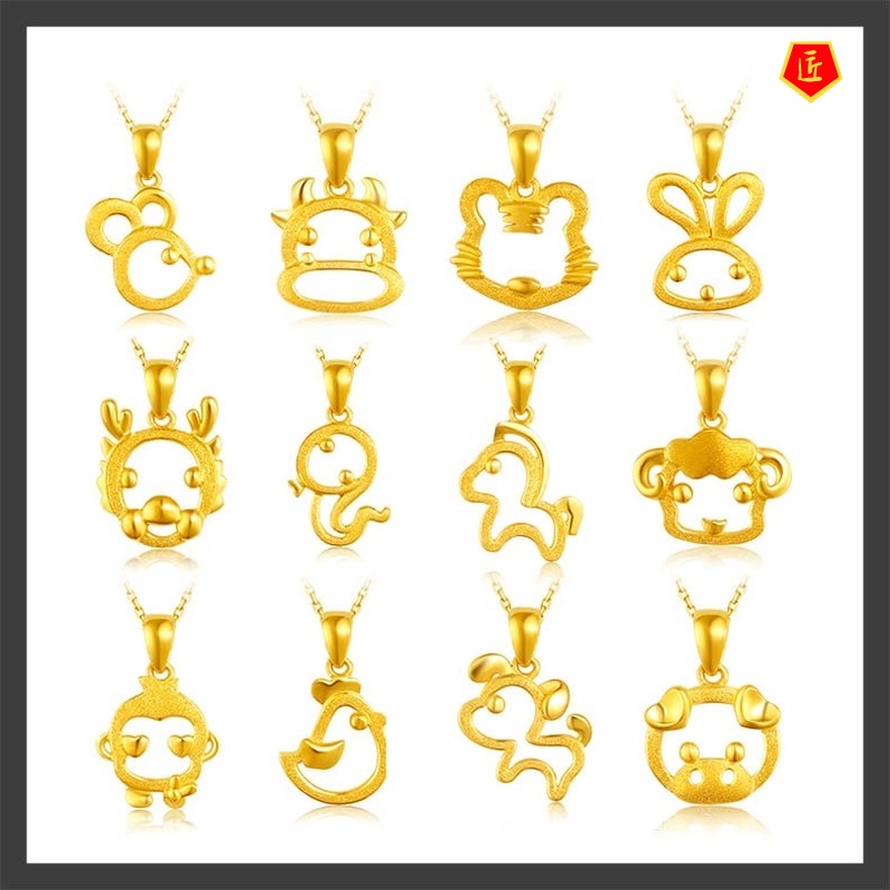 [Ready Stock]Chinese Zodiac Pendants Hollow Animal Gold Necklace Cute Simple