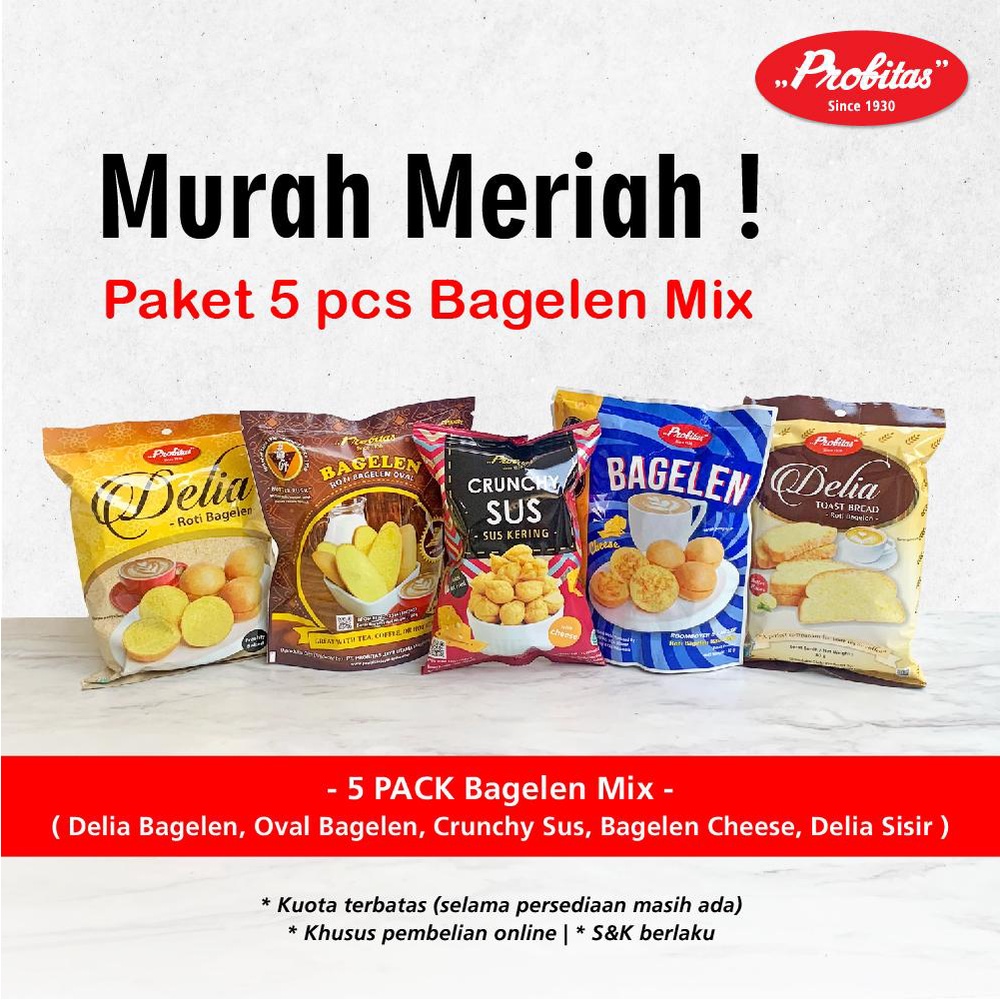 

Paket Murah Meriah 5 pack Roti Kering Bagelen (Mix)