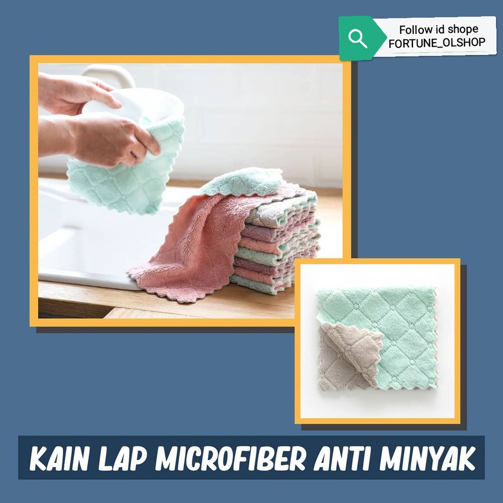 (FO) Kain lap dapur cleaning cloth/kain lap anti minyak microfiber kitchen/lap cici piring ukuran 21*16