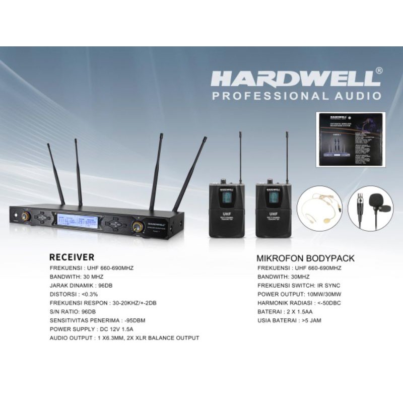 mic wireless hardwell Force1.2clip on+2headset.original