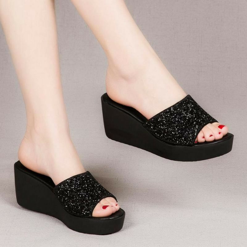 Sandal Sofiya Terlaris-Sandal Wedges Wanita Model Terbaru/Sandal Wedges Polos Gilap Terlaris_7