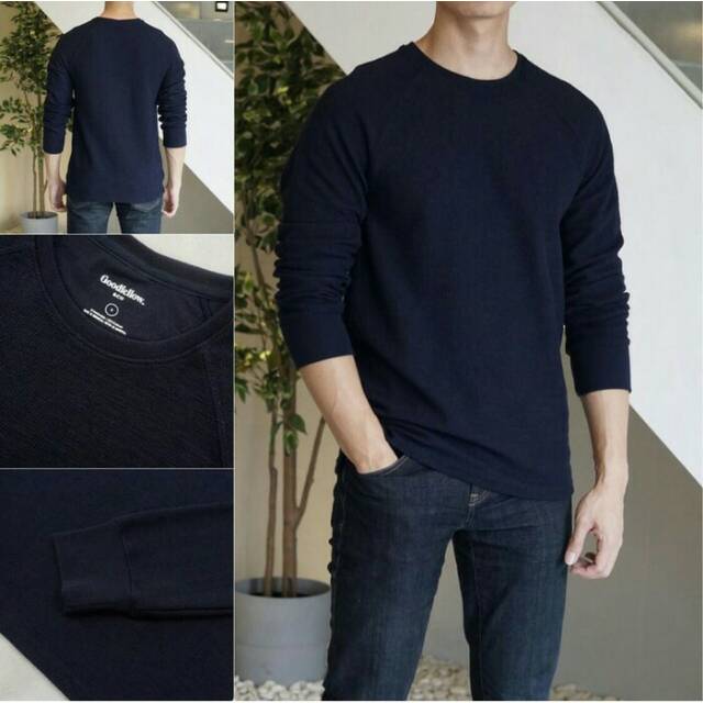 GOODFELLOW CREWNECK TEXTURED SWEATSHIRT KAOS WAFFLE-BAJU LENGAN PANJANG PRIA-KAOS BRANDED BIGSIZE