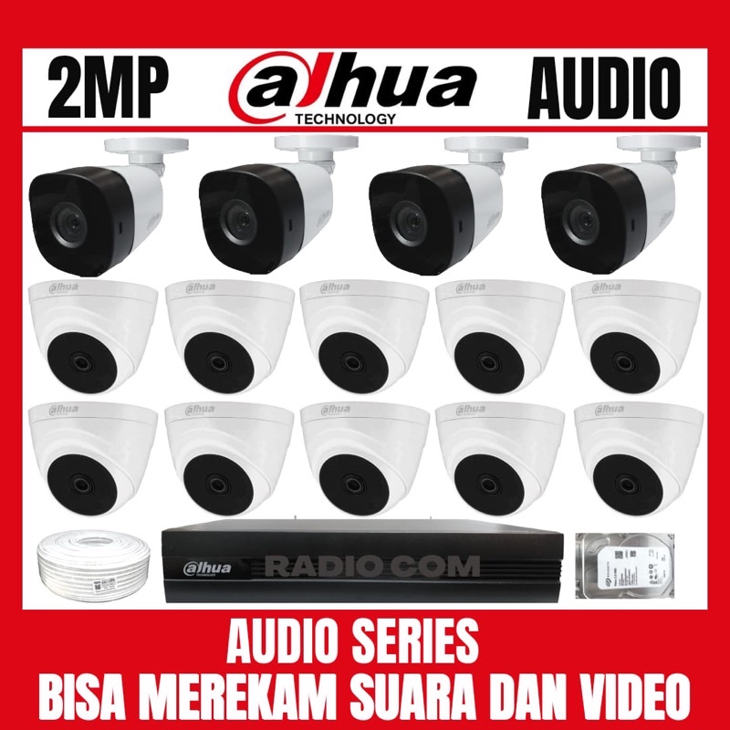 PAKET CCTV DAHUA 2MP 16 CHANNEL 14 CAMERA AUDIO BISA MEREKAM SUARA DAN VIDEO