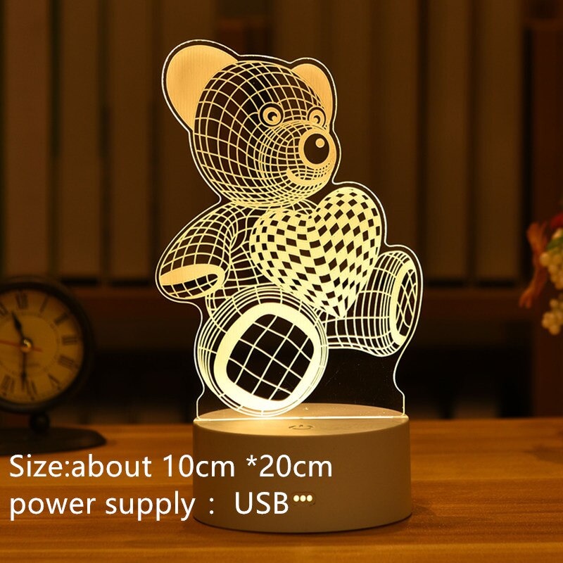 Lampu LED 3D Acrylic Transparan Design Bear - J-001