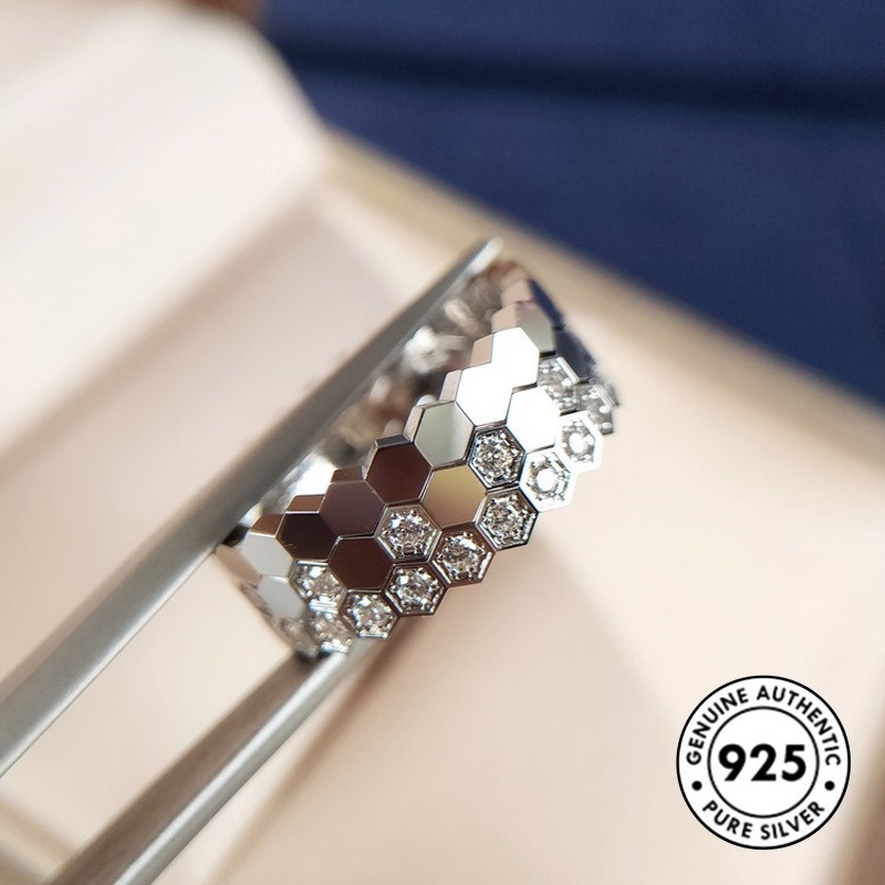 Cincin Sterling Silver 925 Model Sarang Lebah Warna Rose Gold Untuk Wanita