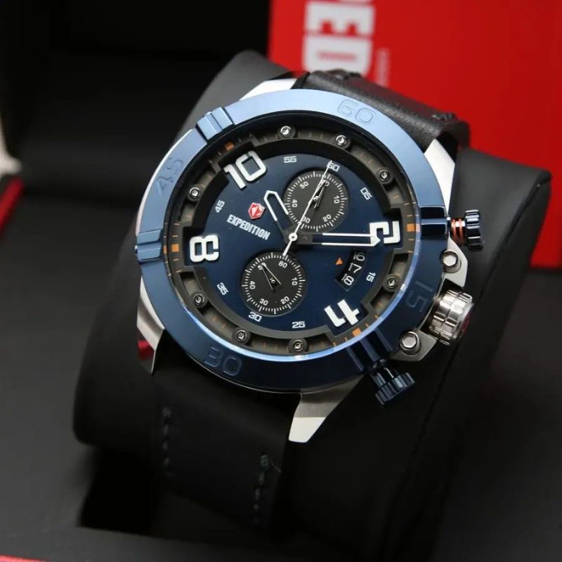 Jam Tangan Expedition E 6763 Pria / E6763 M Blue Silver Black Original