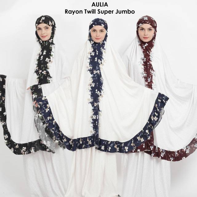 mukena rayon twill jumbo premium dewasa motif flower polos  batik adem halus murah santung aulia