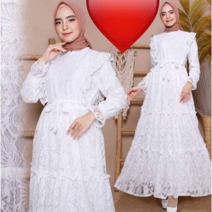 GAMIS BRUKAT PUTIH MUSLIM WANITA KEKINIAN TERBARU TERLARIS