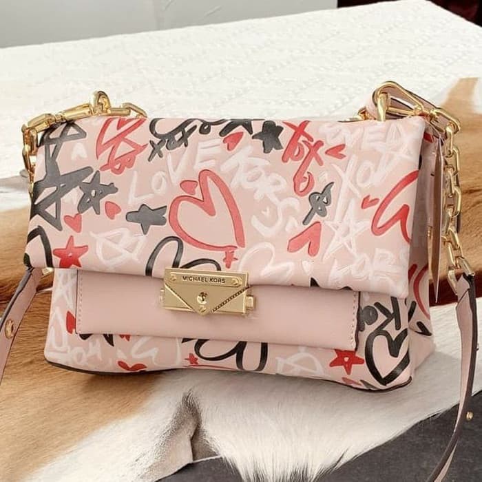 ELS040 Michael Kors Cece Graffiti Print Leather Small Shoulder Bag